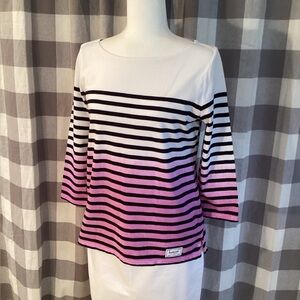 TALBOTS NWOT Talbots Authentic Tee Ivory Raspberry Black Stripe